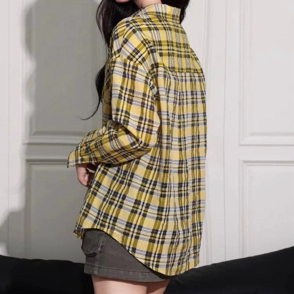 L LOVE Women's Boho Retro Oversize Fringe Flannel Shirt